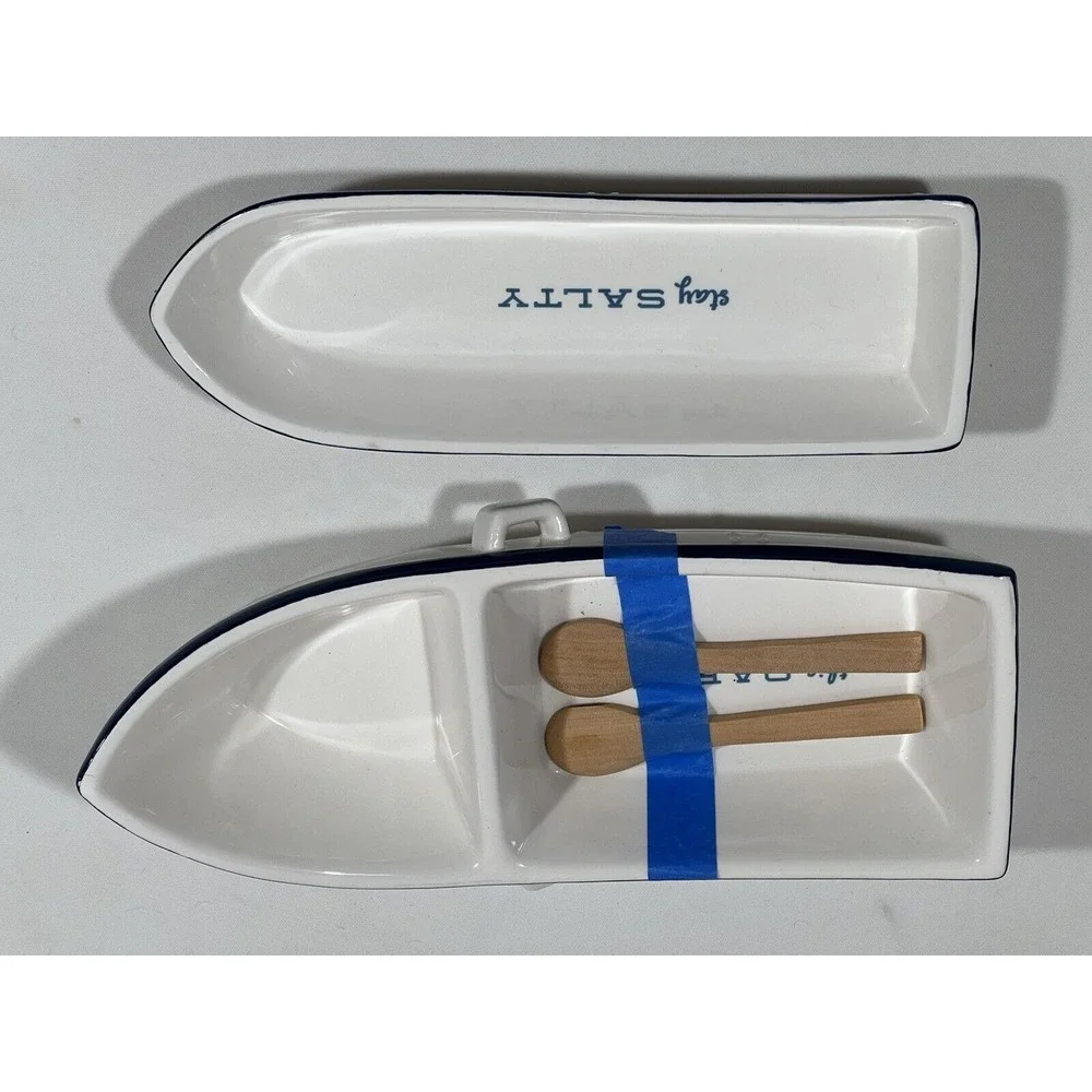 Twos Company Nautical Rowboat‎ Serving Dish Set Coastal Cottage Decor